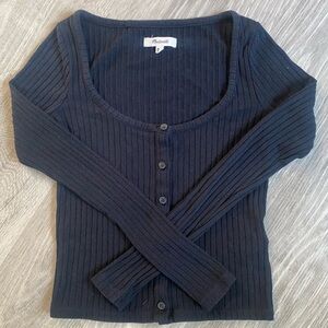 Madewell Black Ribbed Cardigan Top XXS